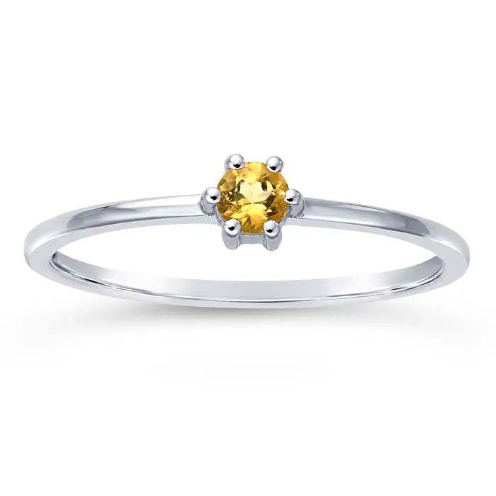 14K Gold 3mm Round Citrine-Set Ring