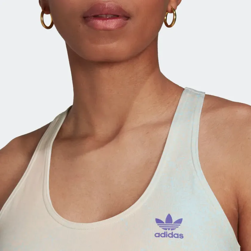 Adidas Women's Allover Print Bra Top - Almost Blue / Hazy Orange