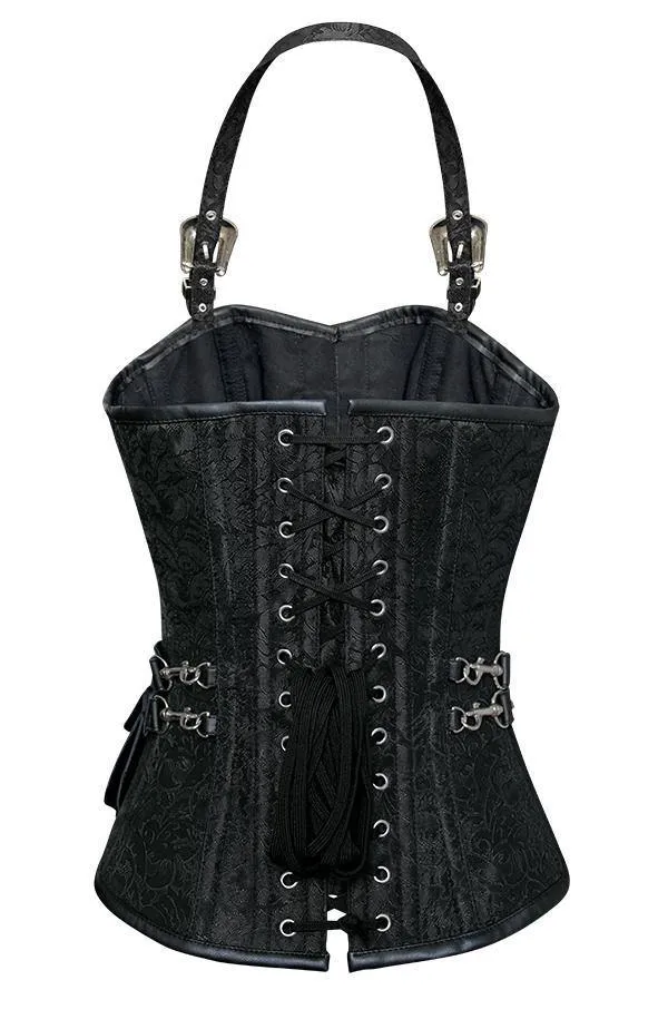 Andrews Black Corset with Strap and Faux Leather Pouch