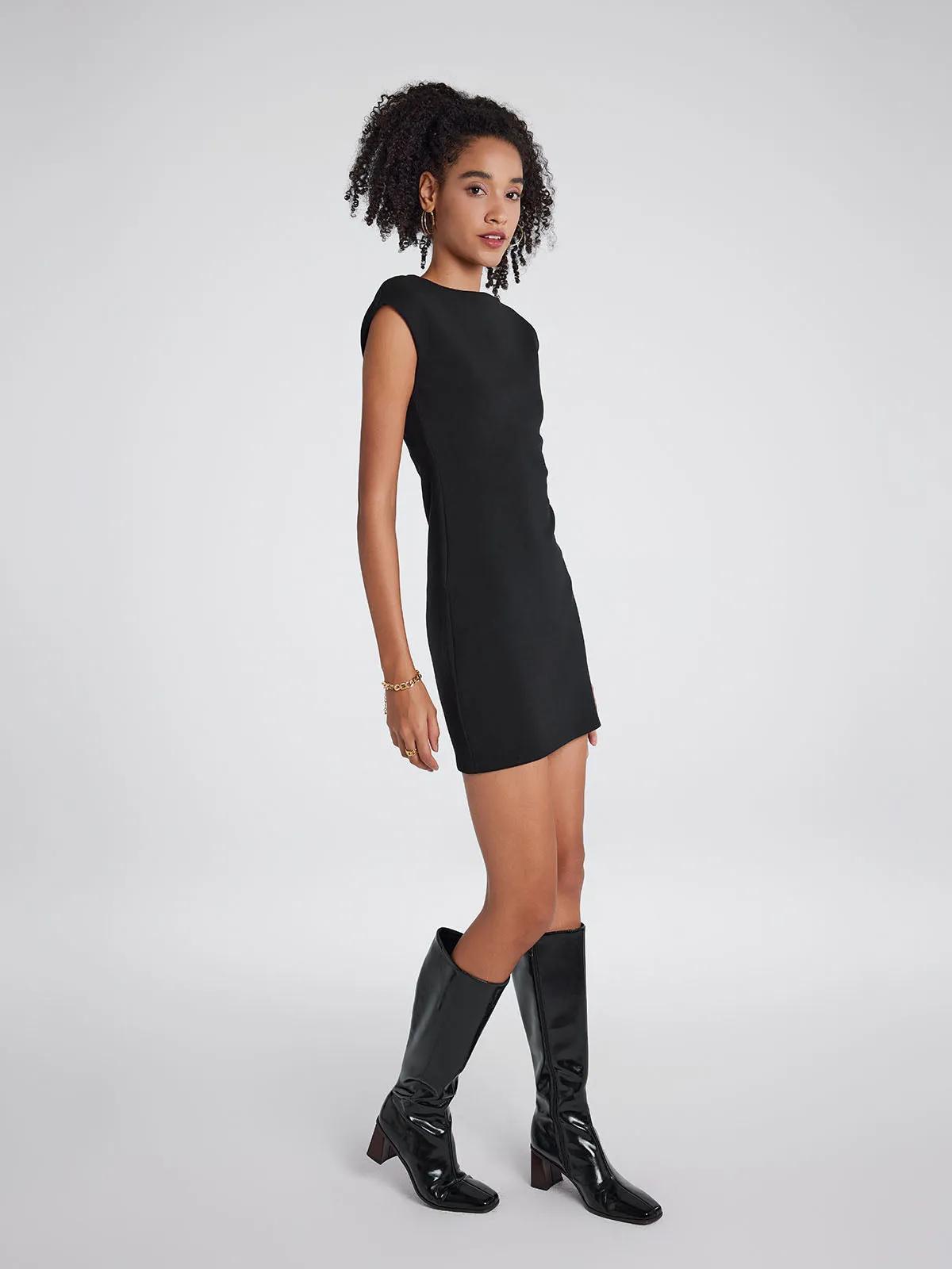 ASOBIO Boatneck Knit Short-Sleeve Mini Dress