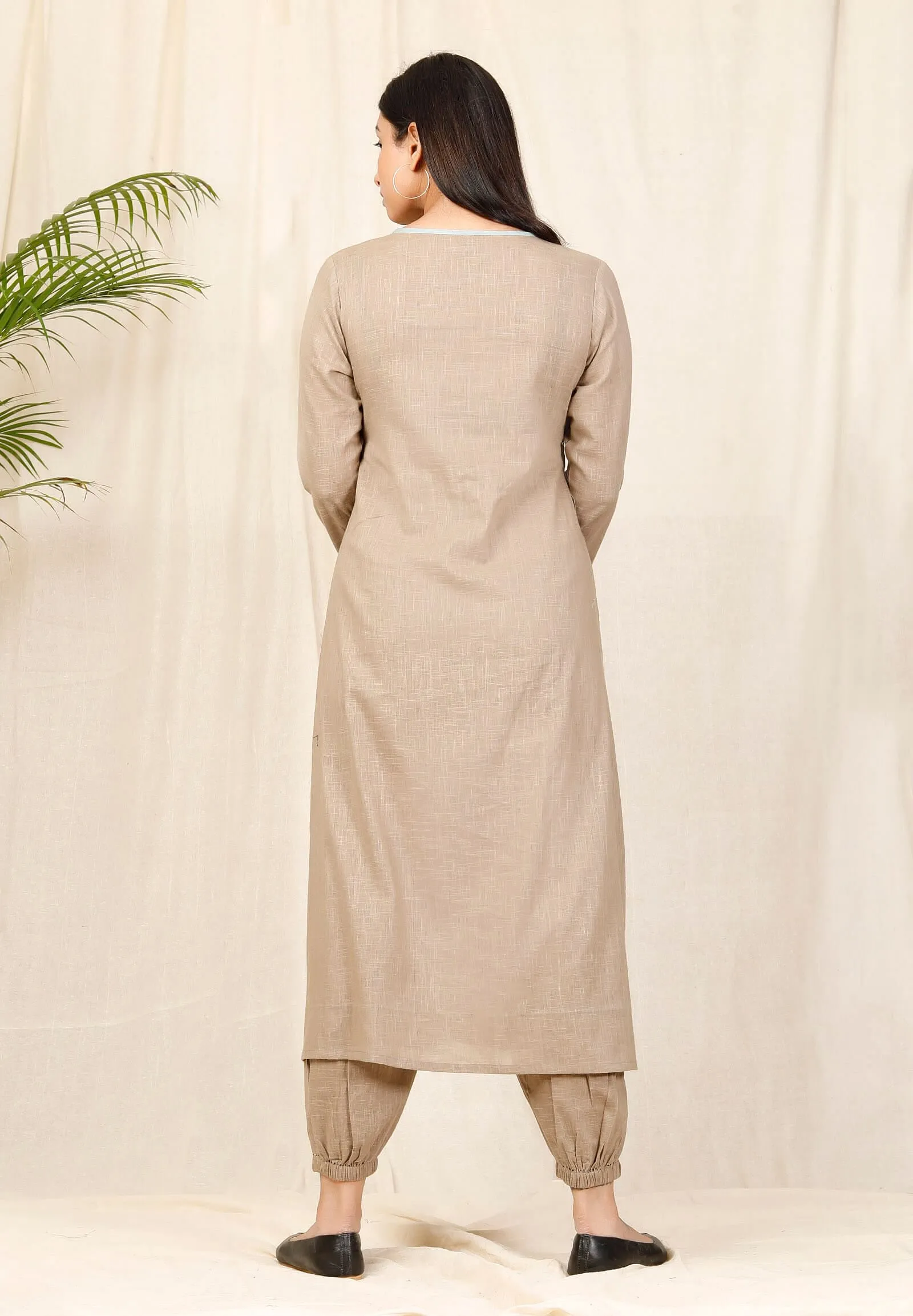 Beige gathered kurta