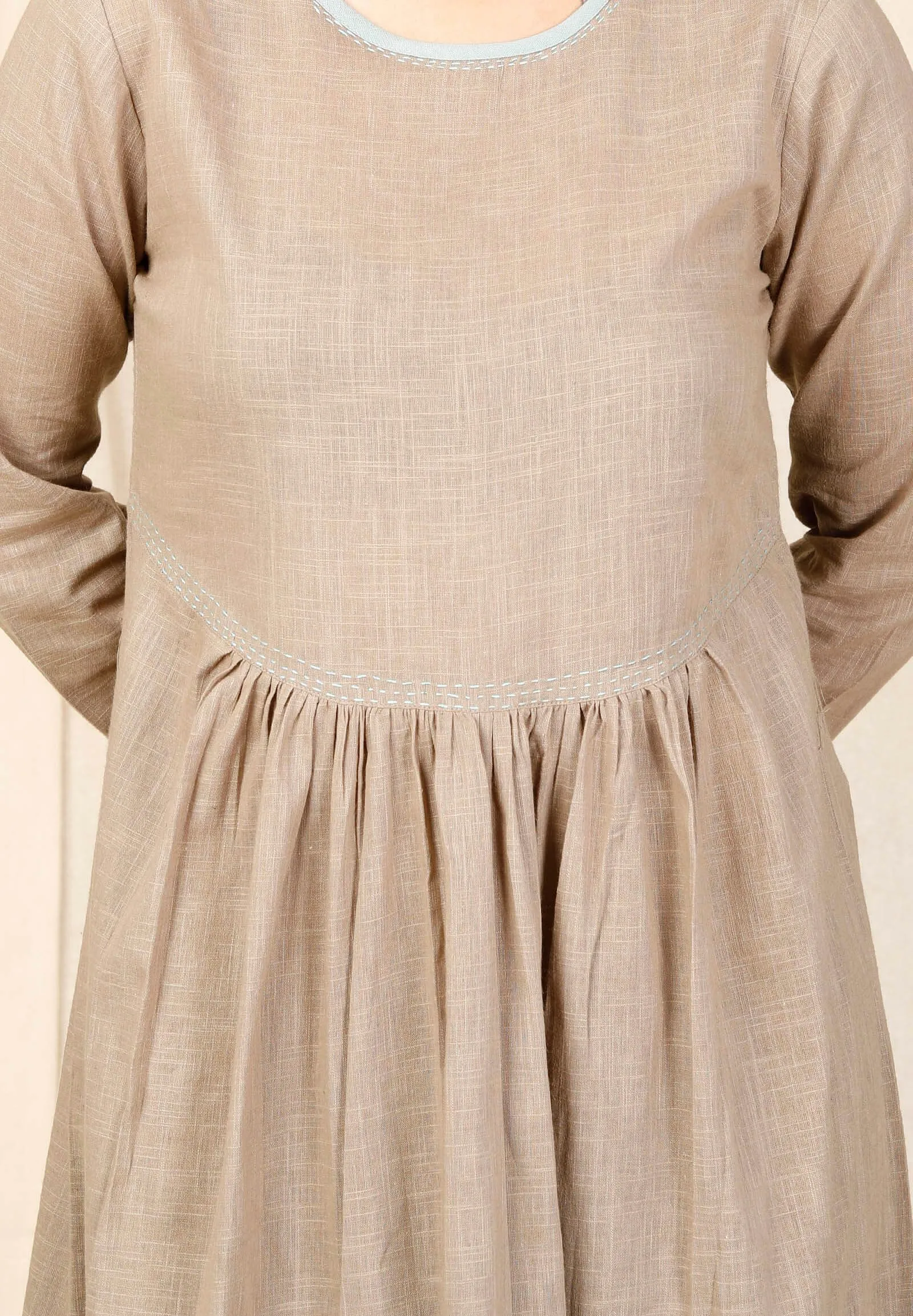 Beige gathered kurta