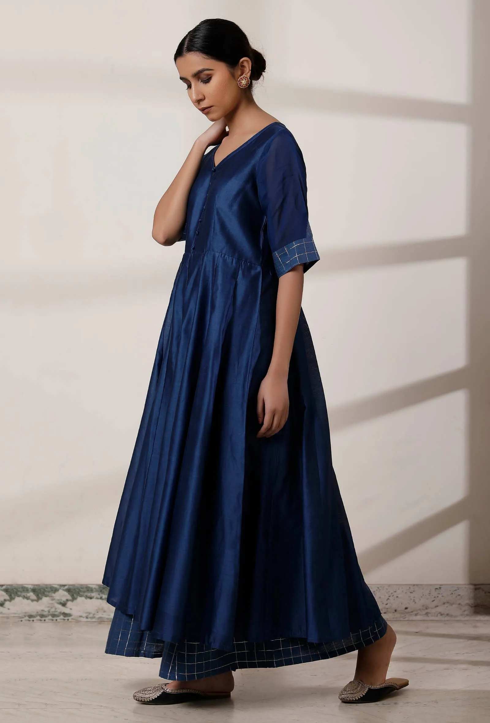 Blue Gathered Chanderi Kurta