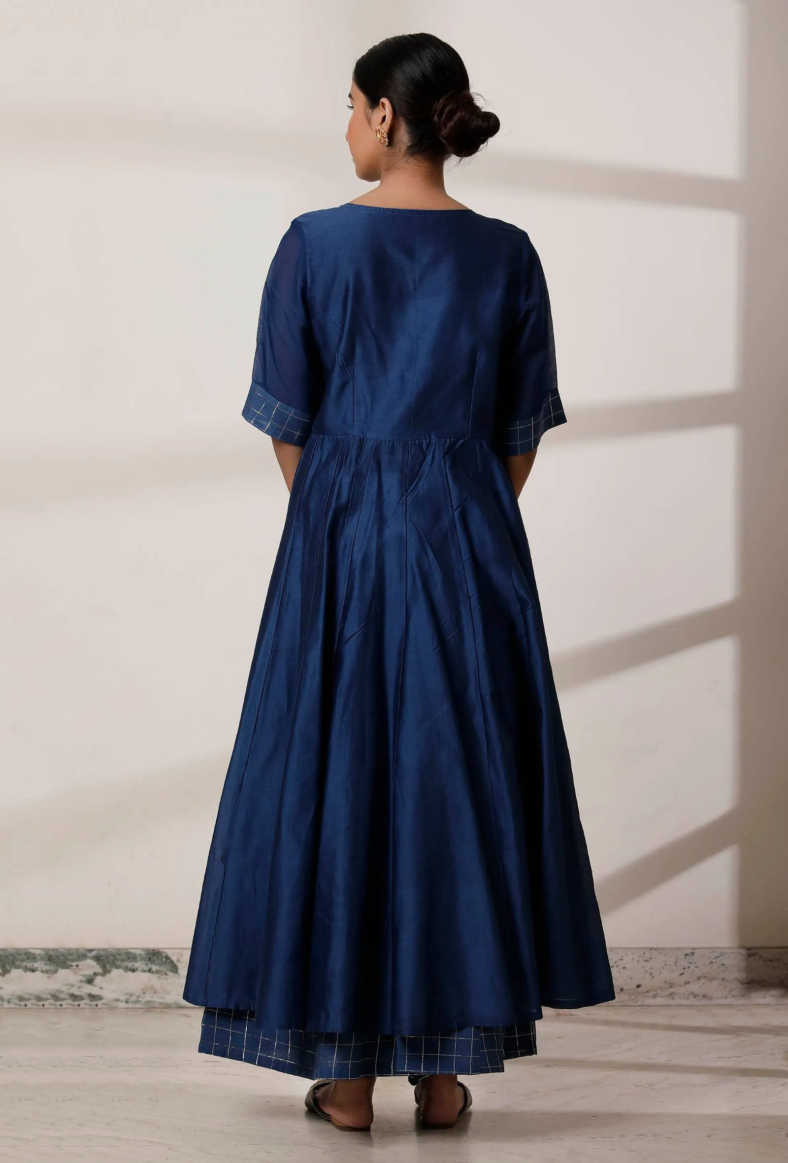 Blue Gathered Chanderi Kurta