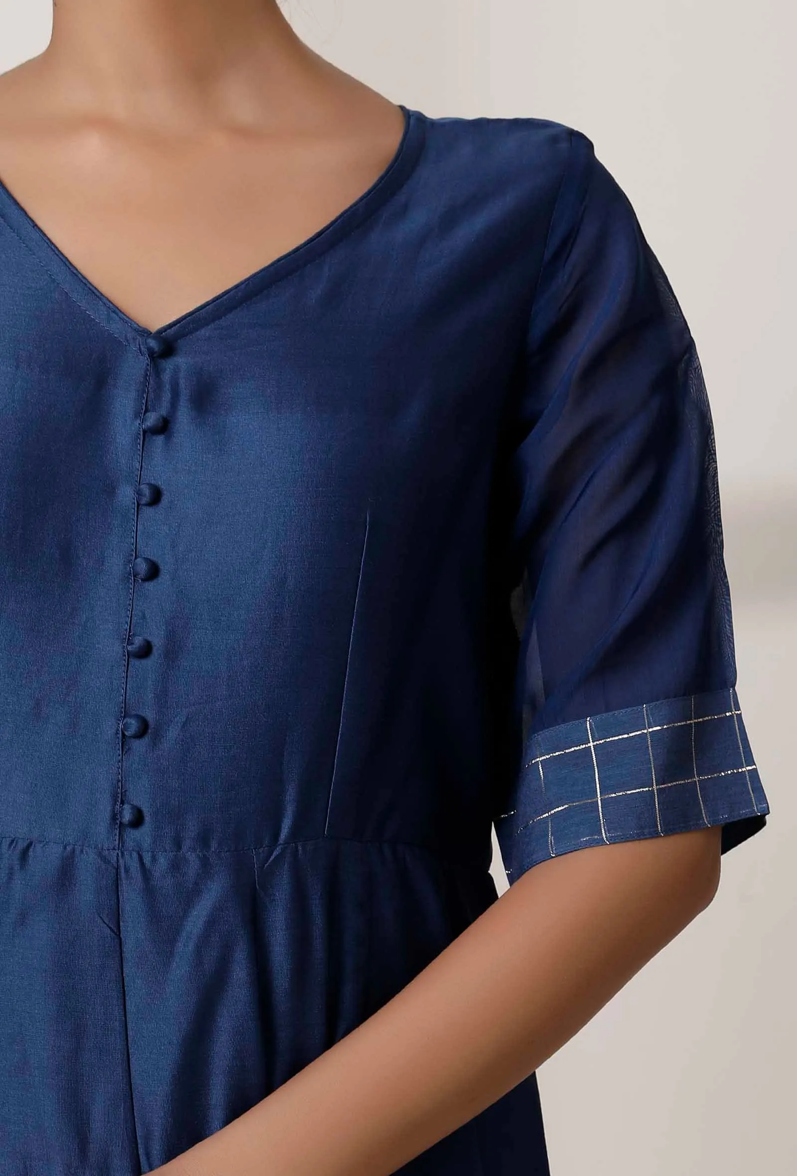 Blue Gathered Chanderi Kurta