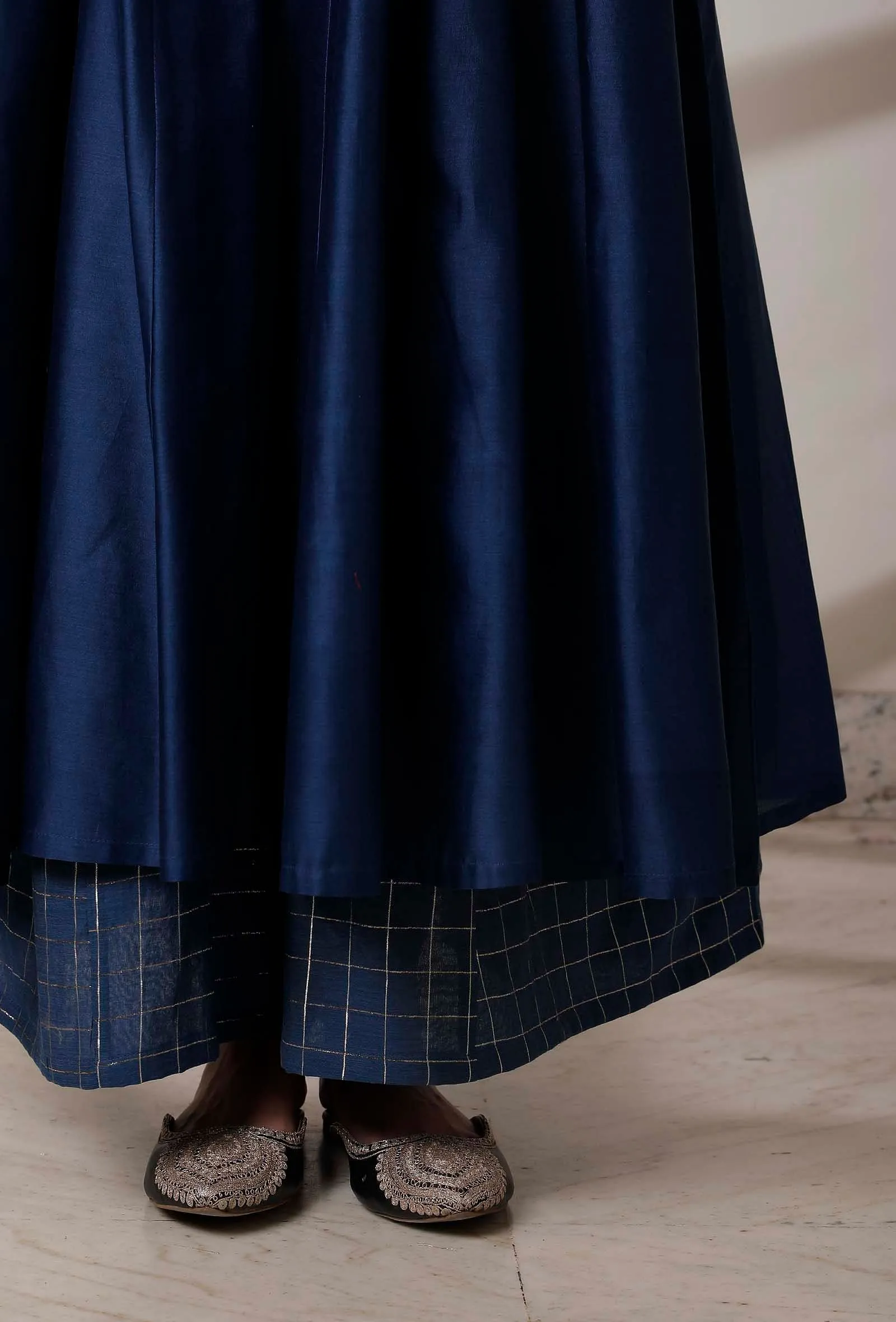 Blue Gathered Chanderi Kurta