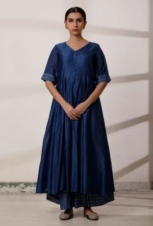 Blue Gathered Chanderi Kurta