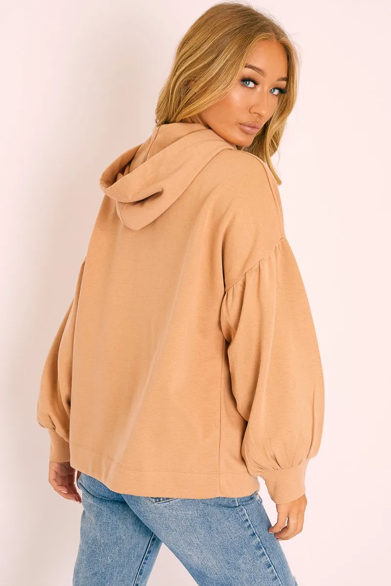 Camel Gathered Sleeve Hoodie - Fenix