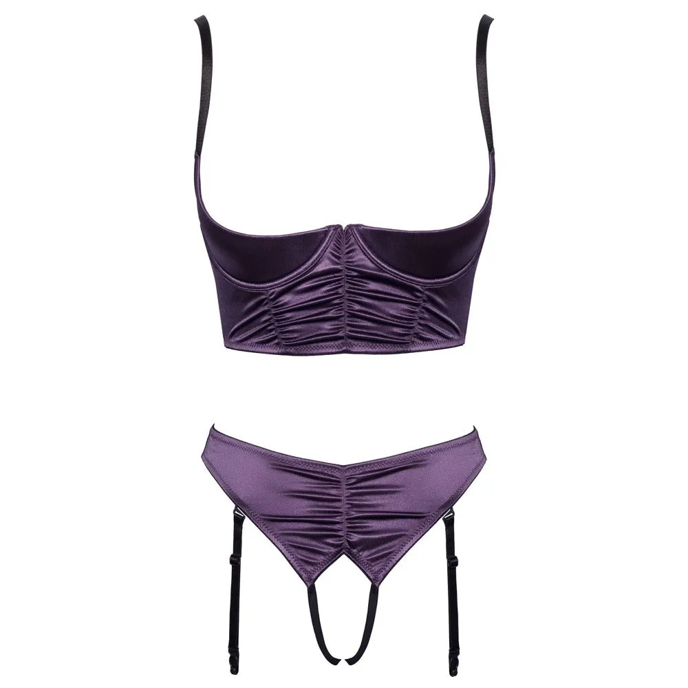 Cottelli Satin Quarter Cup Bra Set Purple