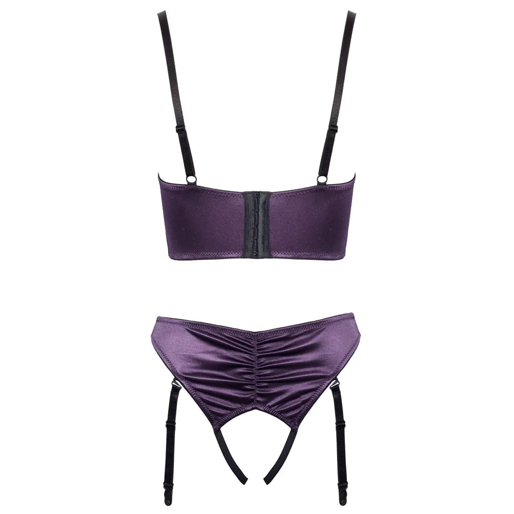 Cottelli Satin Quarter Cup Bra Set Purple