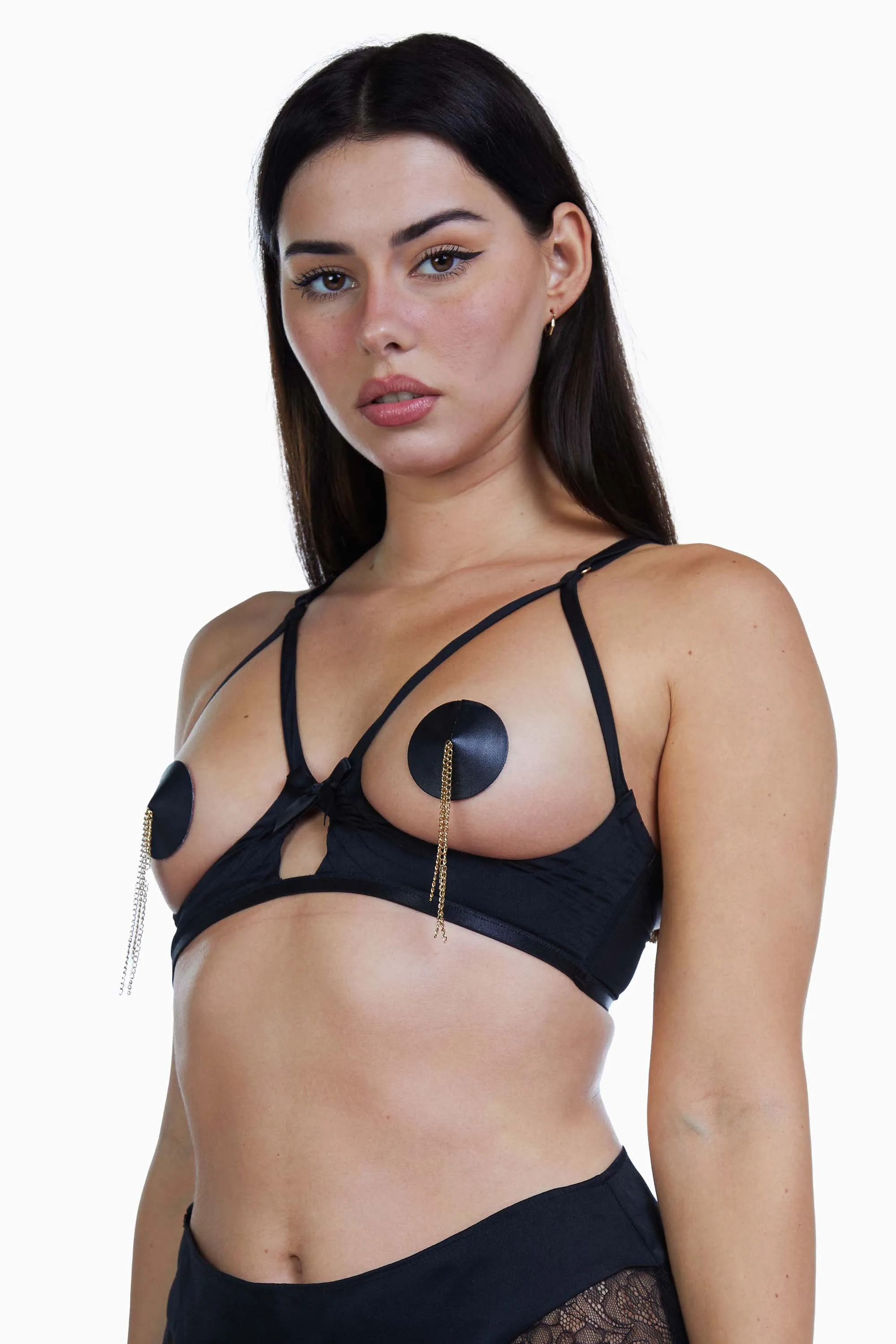 Doris Black Cupless Stitch Detail Bra