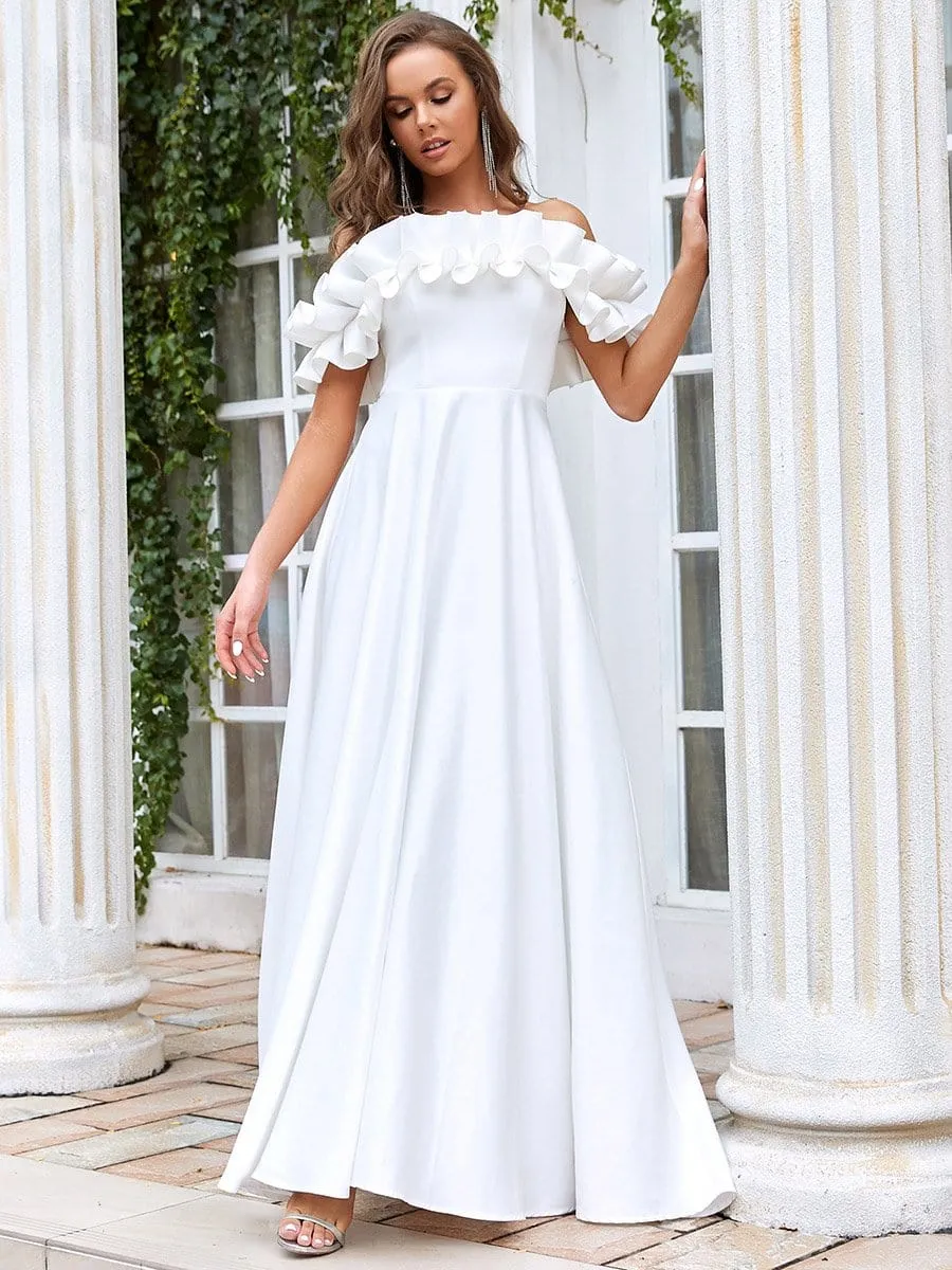 Double Ruffle Sleeveless A-line Floor-Length Wedding Dress