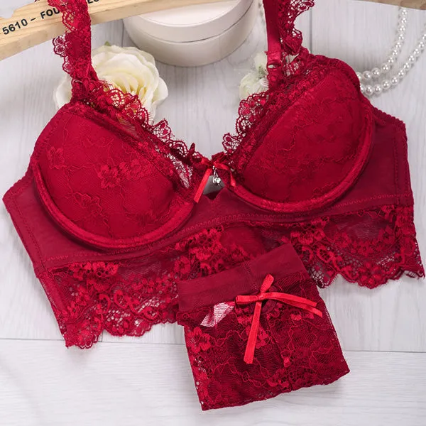 Europe and the new fashion design sexy lace thin bra push up sexy underwear set women White Red Black 3 colors