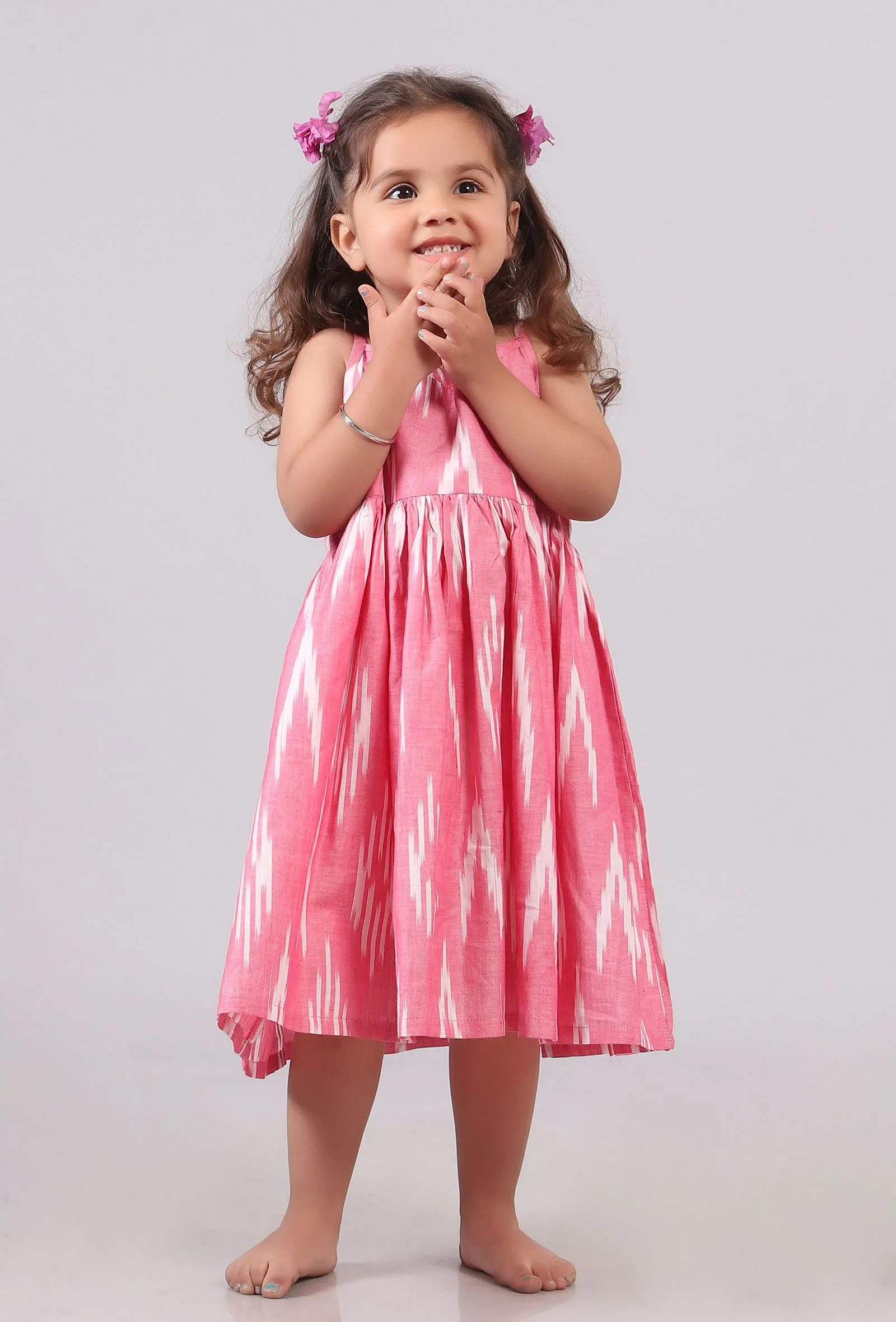 Flamingo Pink Ikat Flared Kurta