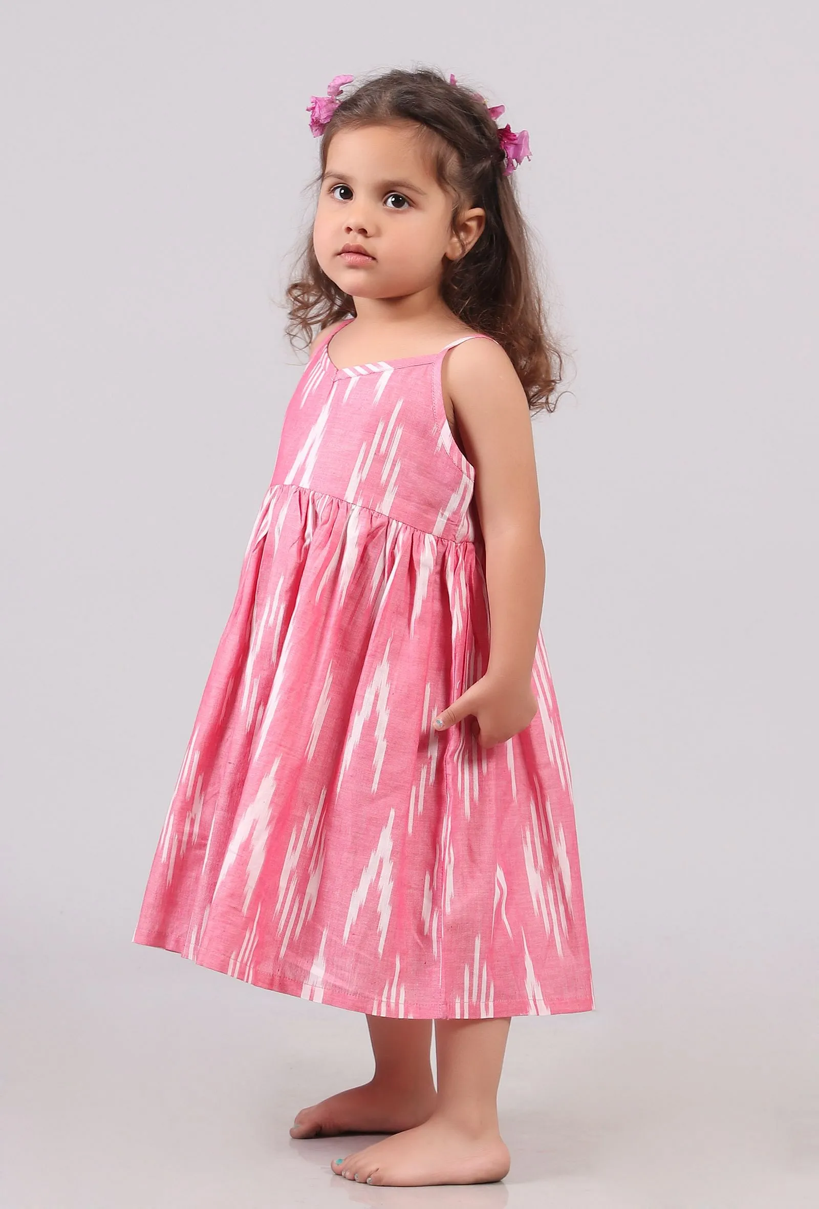 Flamingo Pink Ikat Flared Kurta