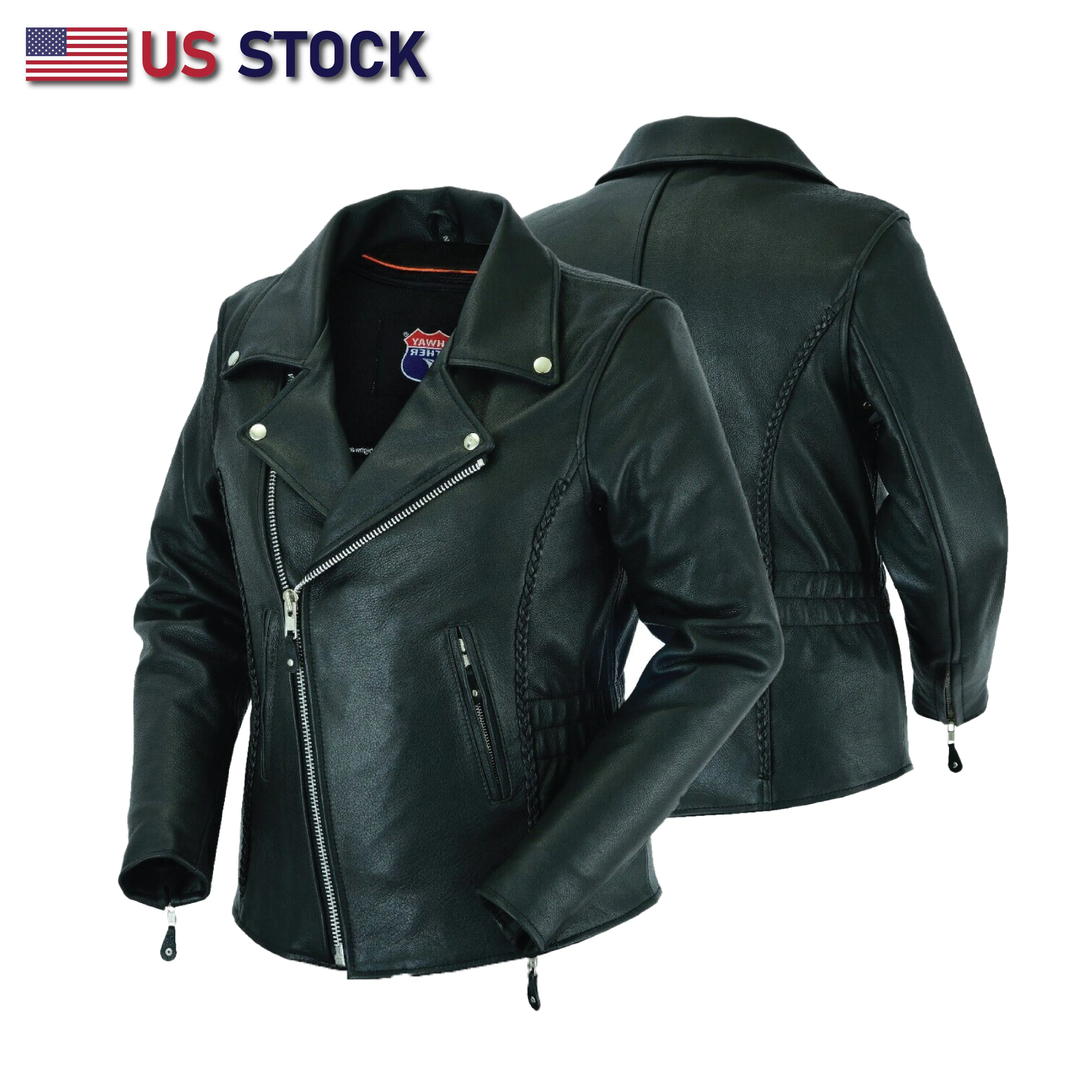 HL13103 Braided Women's Full Length Motorcycle Jacket with Side Stretch Gun Pocket