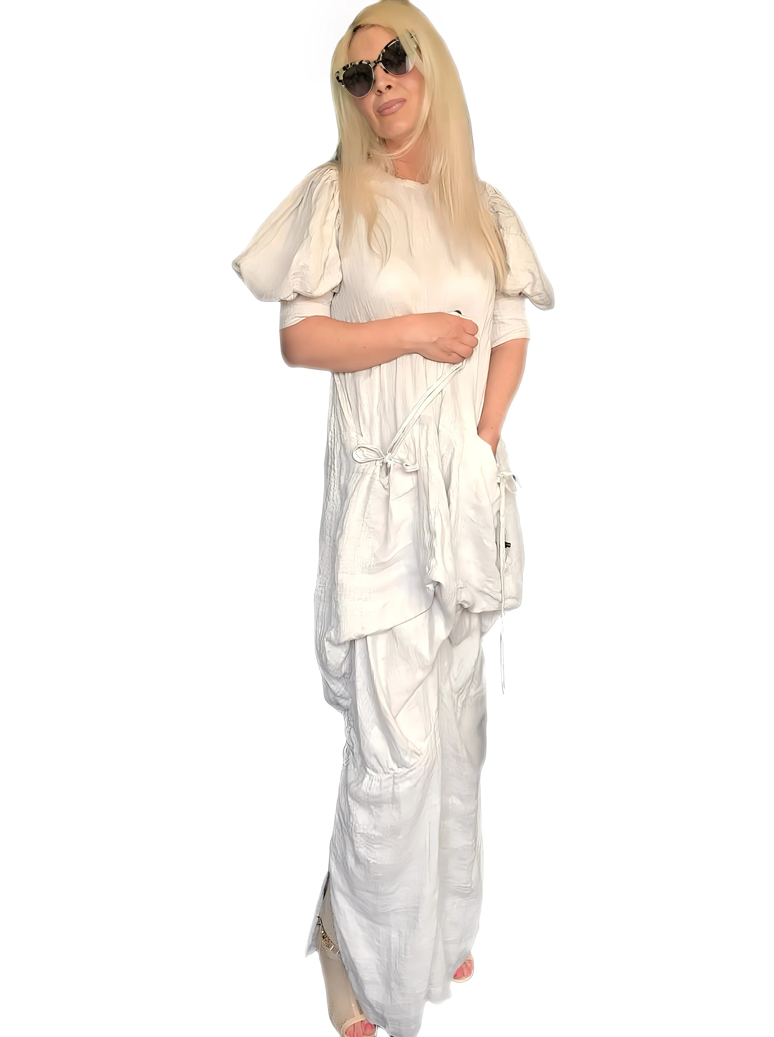 Linen Kaftan Dress With Draped Pockets