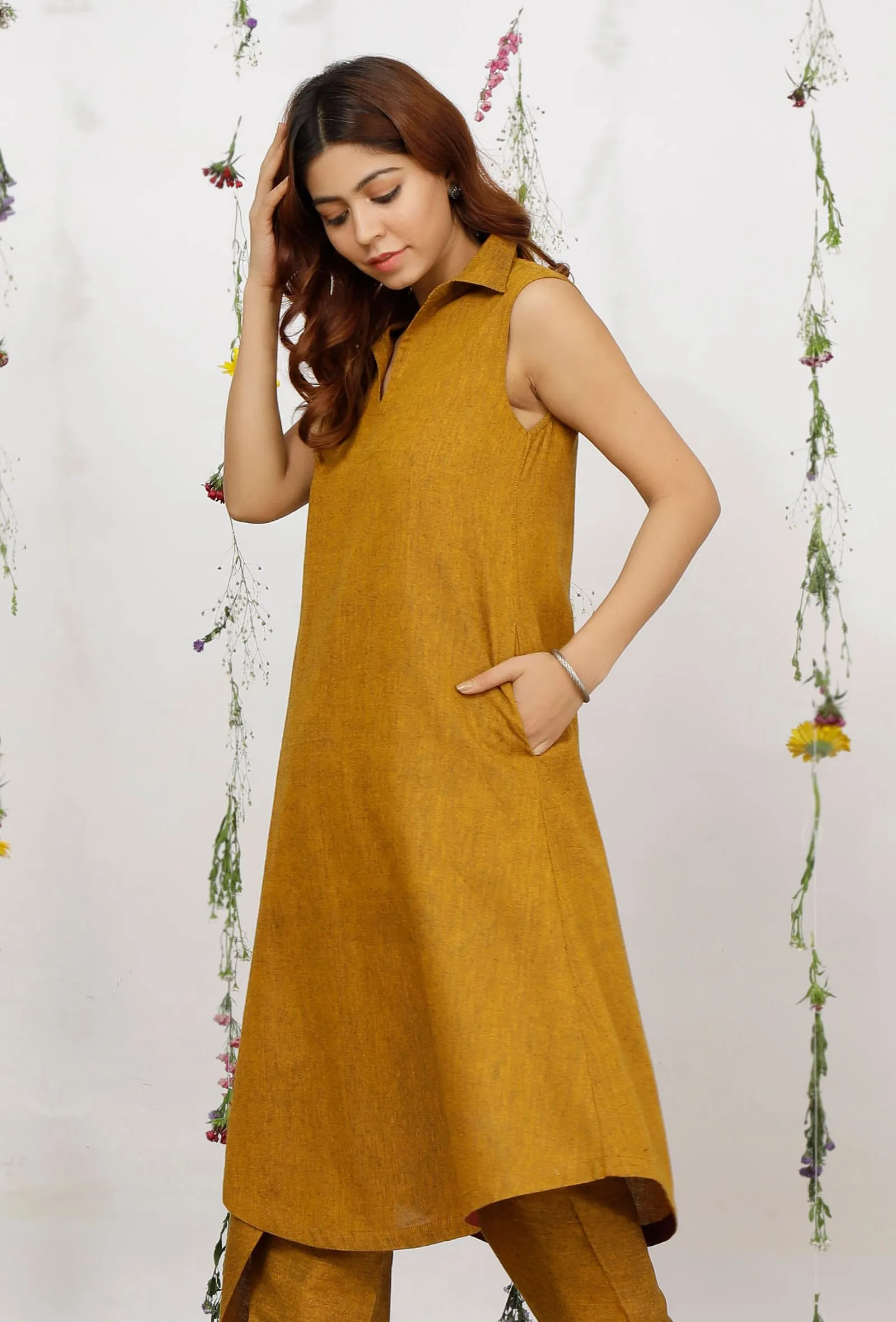 Mustard Yellow Khadi Cotton Shirt Kurta