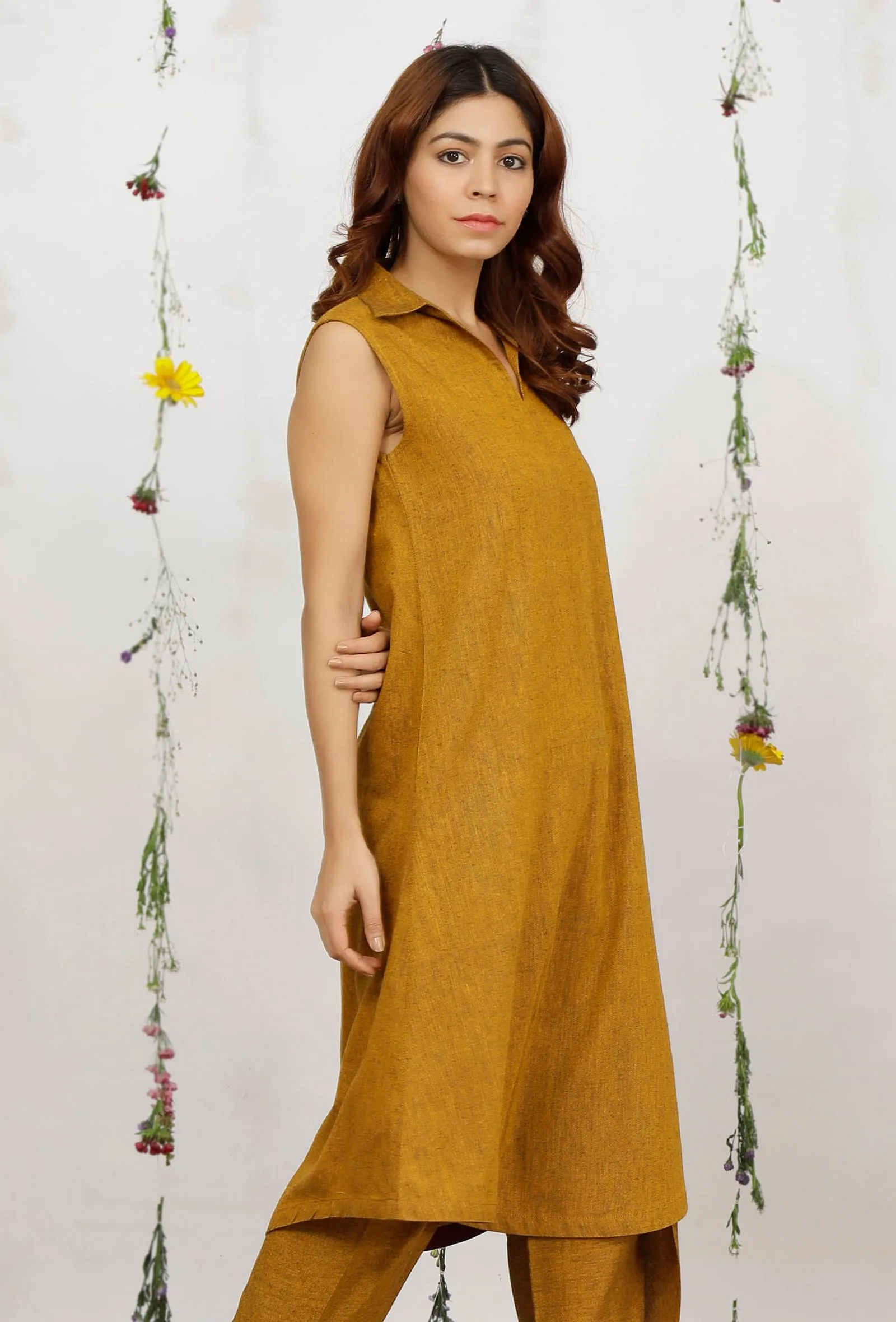 Mustard Yellow Khadi Cotton Shirt Kurta