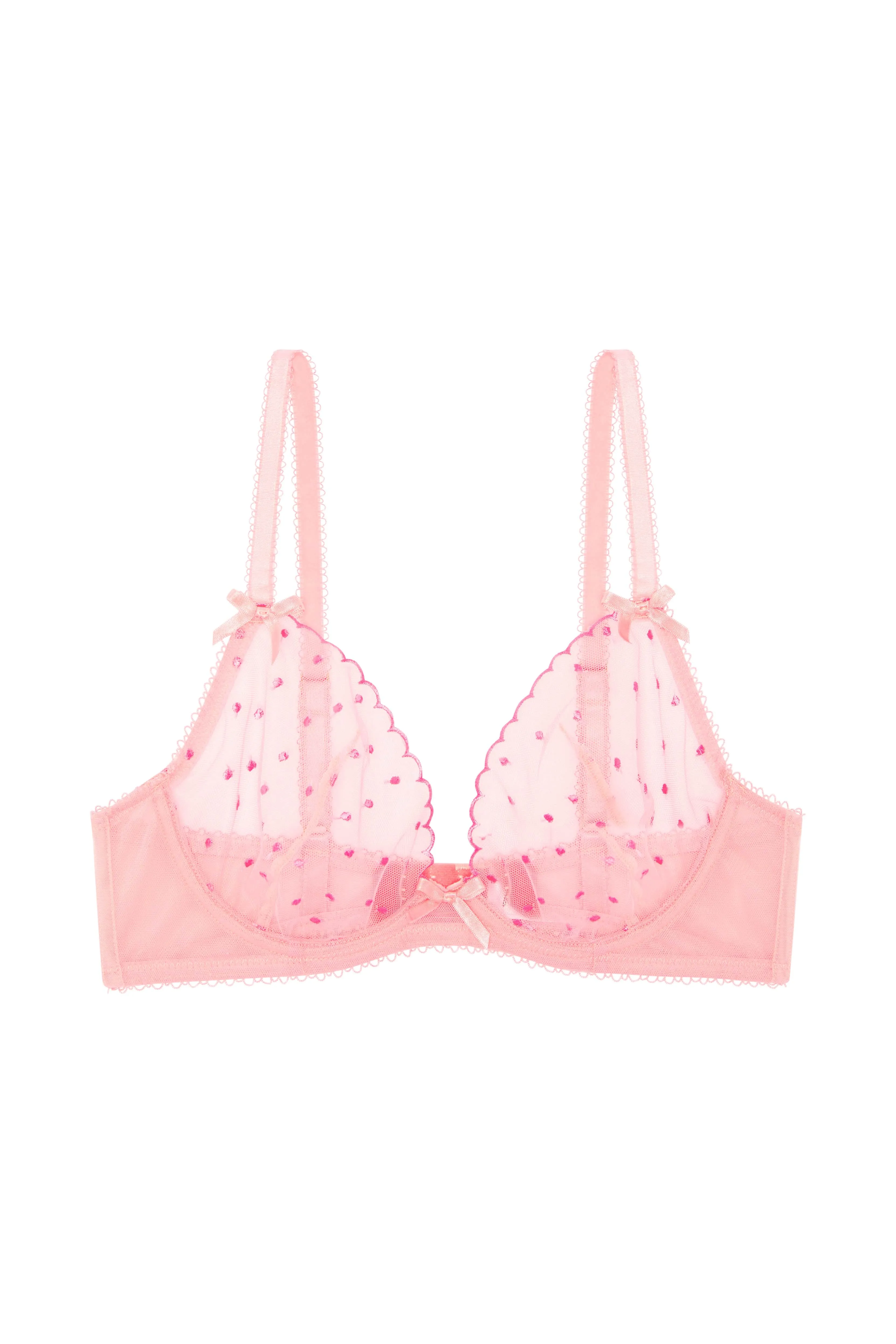 Nico Dotty Pink Sheer Mesh Plunge Bra