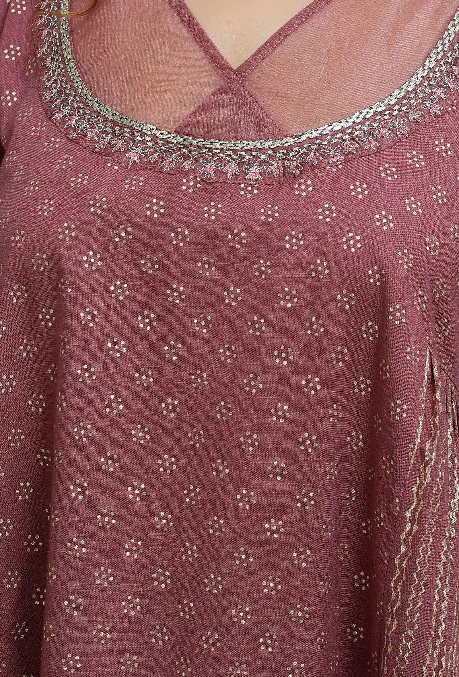 Plum Side Gather Hand-Block Printed Kurta