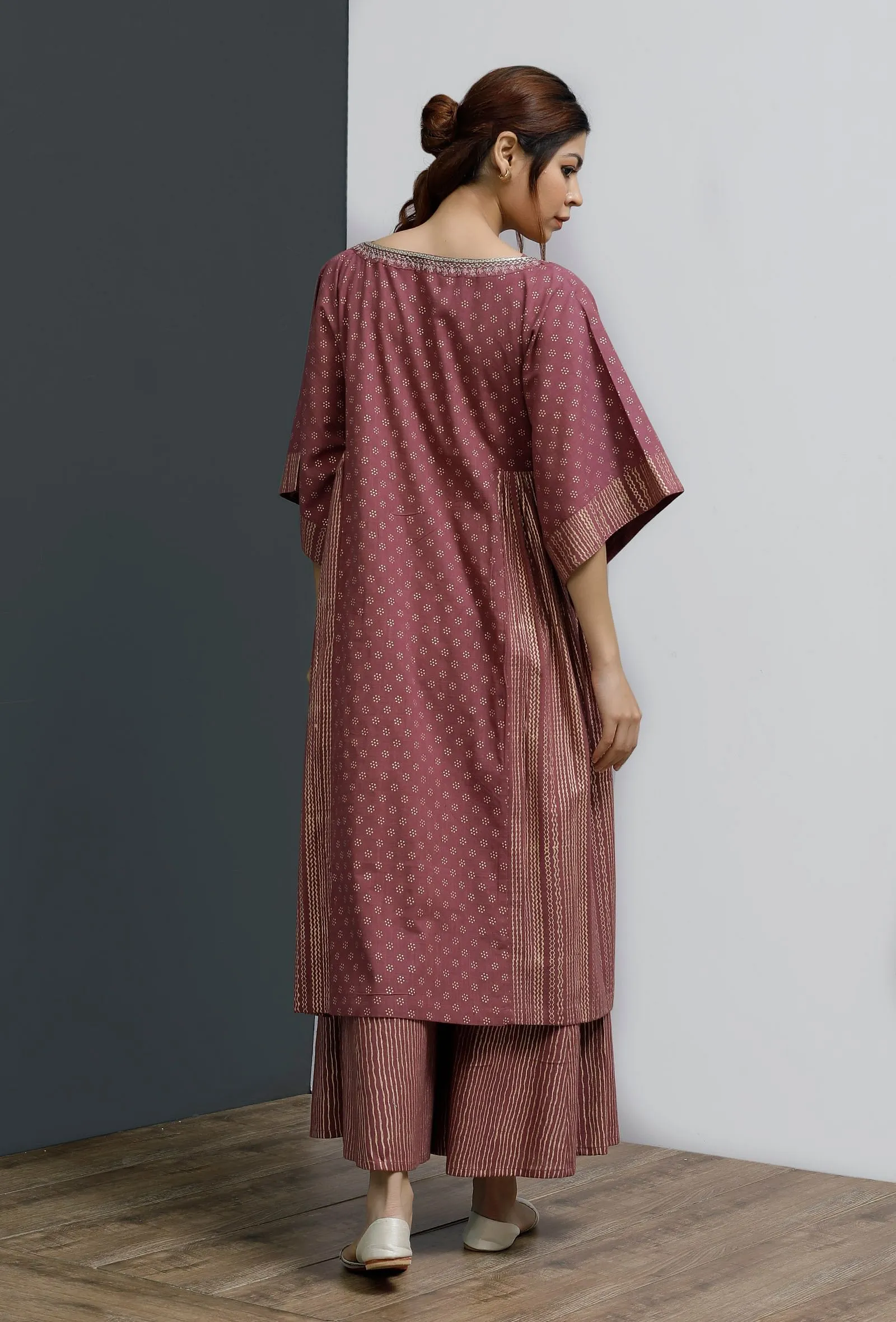 Plum Side Gather Hand-Block Printed Kurta