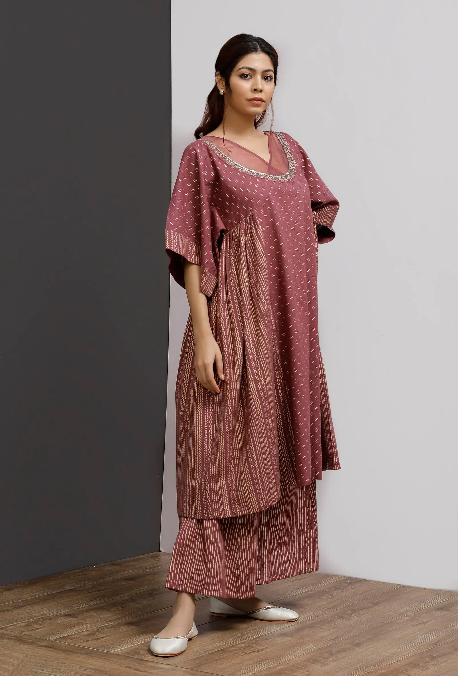 Plum Side Gather Hand-Block Printed Kurta