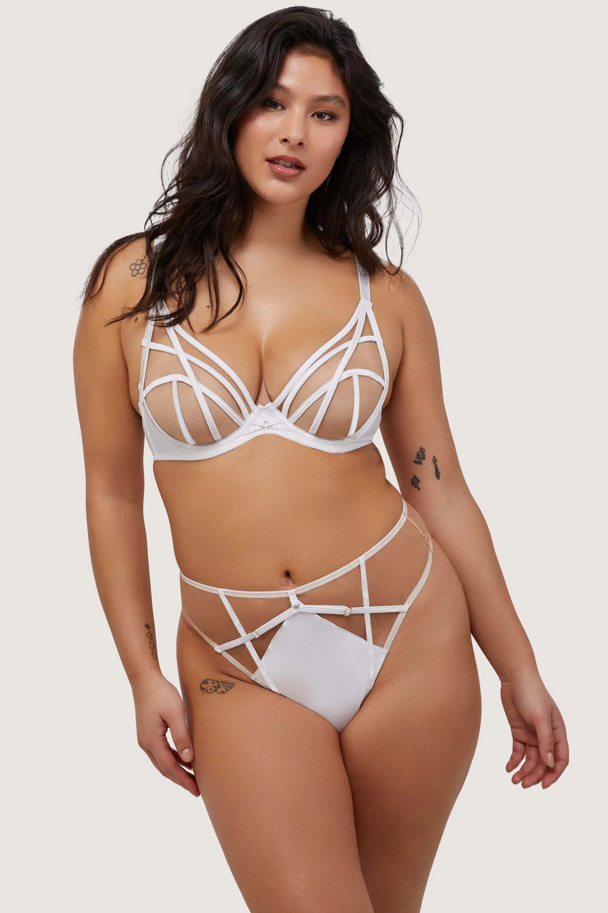 Ramona Optic White Strap Detail Illusion Mesh Set