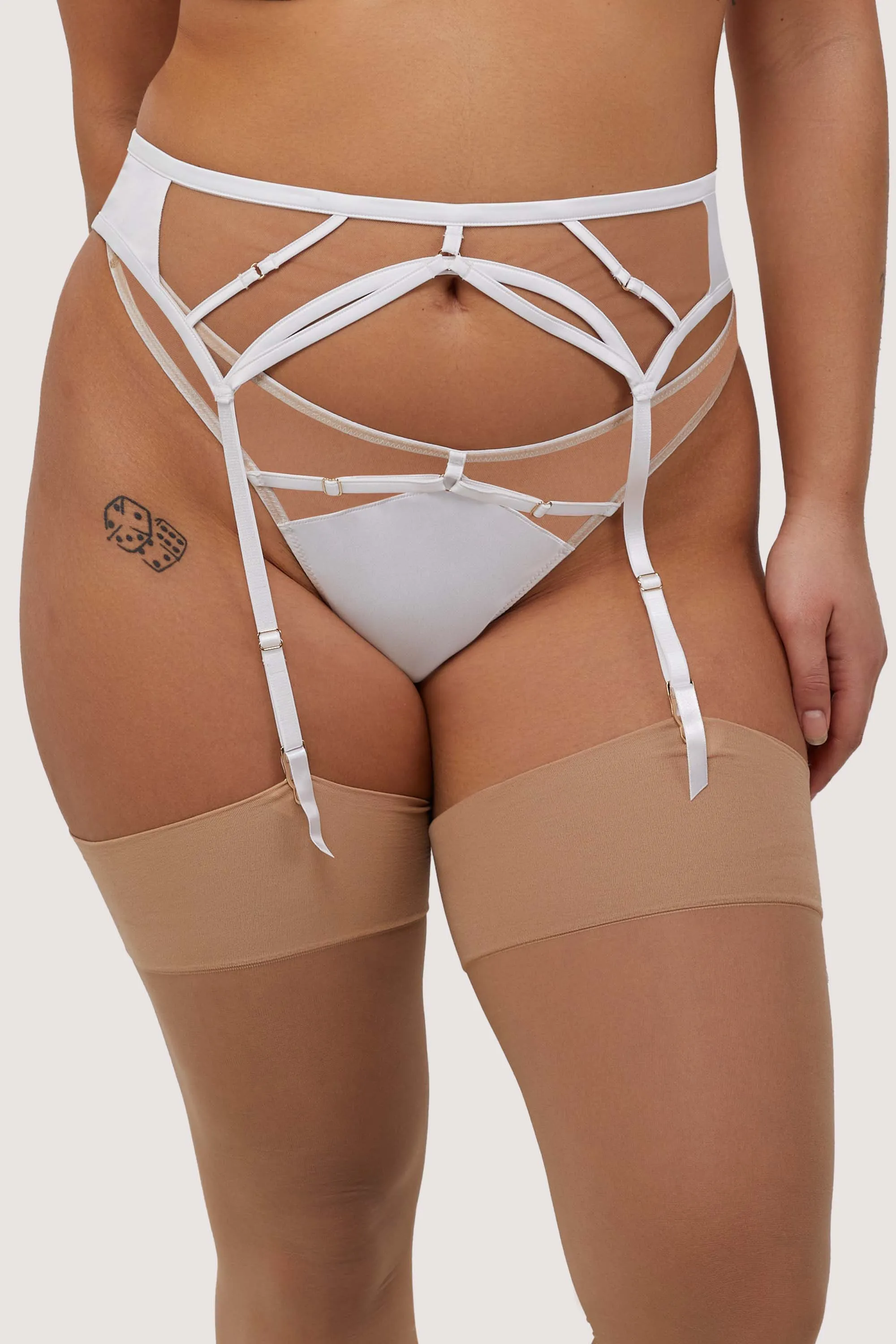 Ramona Optic White Strap Detail Illusion Mesh Set