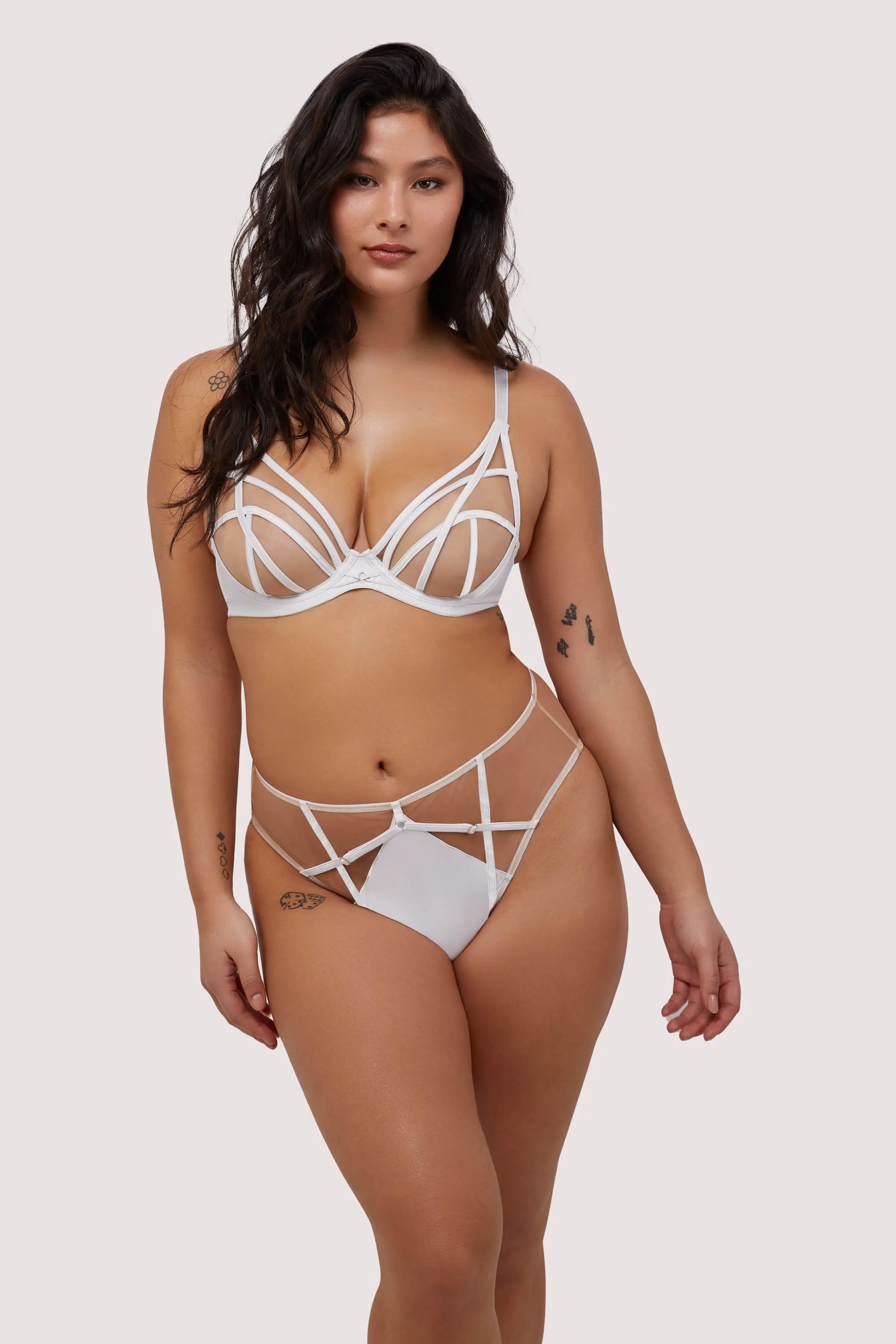 Ramona Optic White Strap Detail Illusion Mesh Set