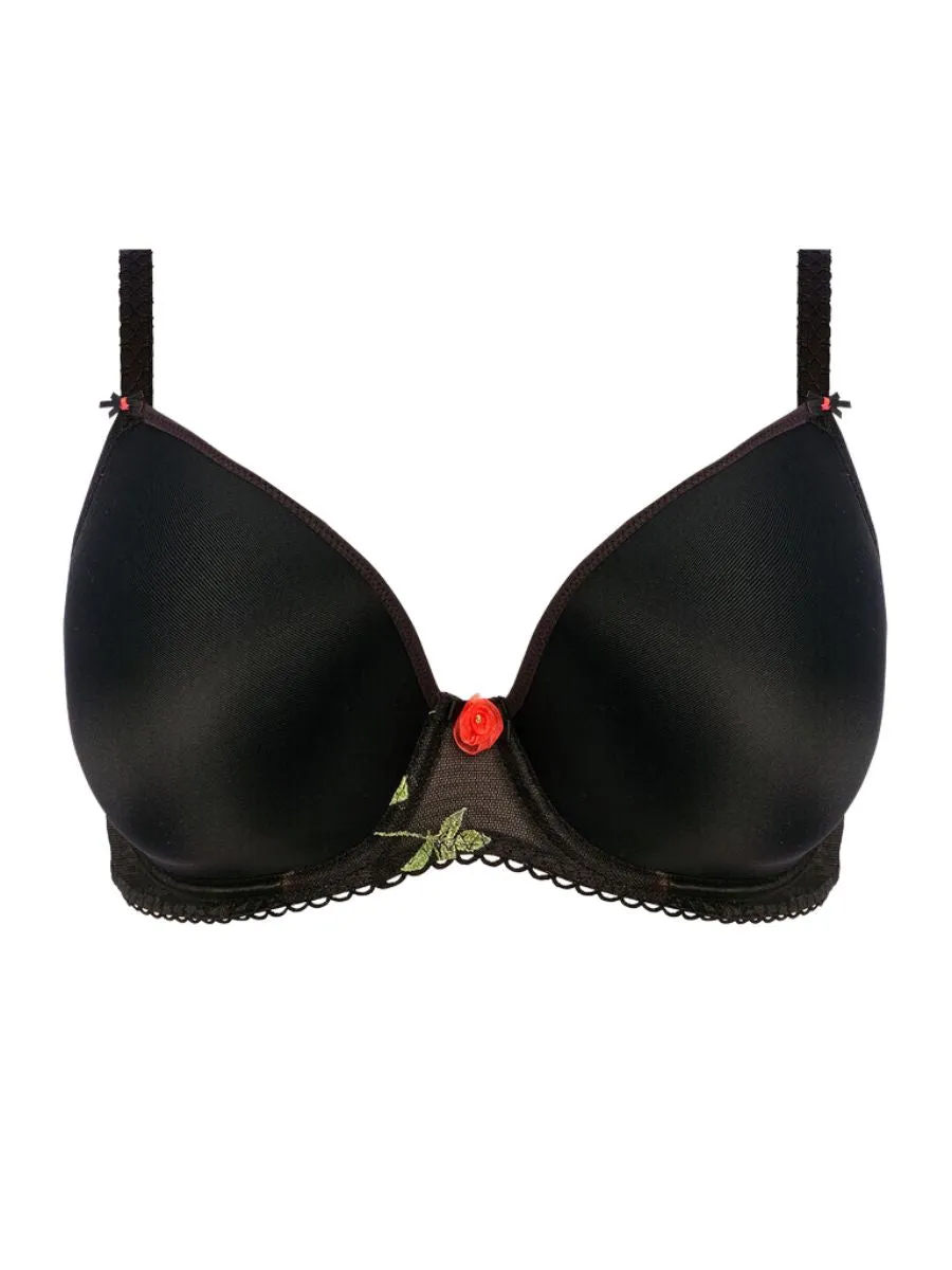 Rose Blossom Moulded Plunge T-Shirt Bra - Black