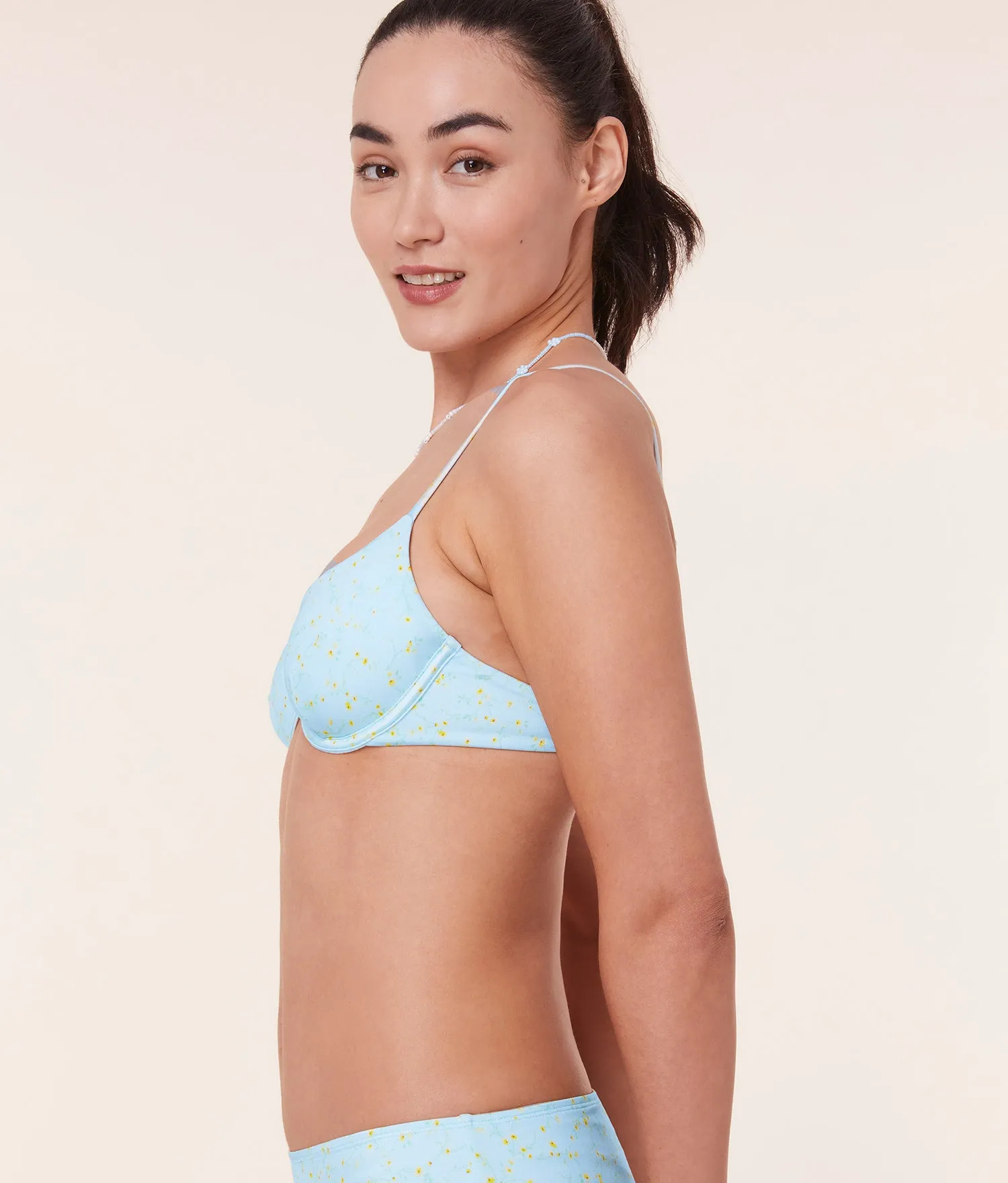 The Bermuda Bikini Top - Satin - Powder Ditsy Bloom