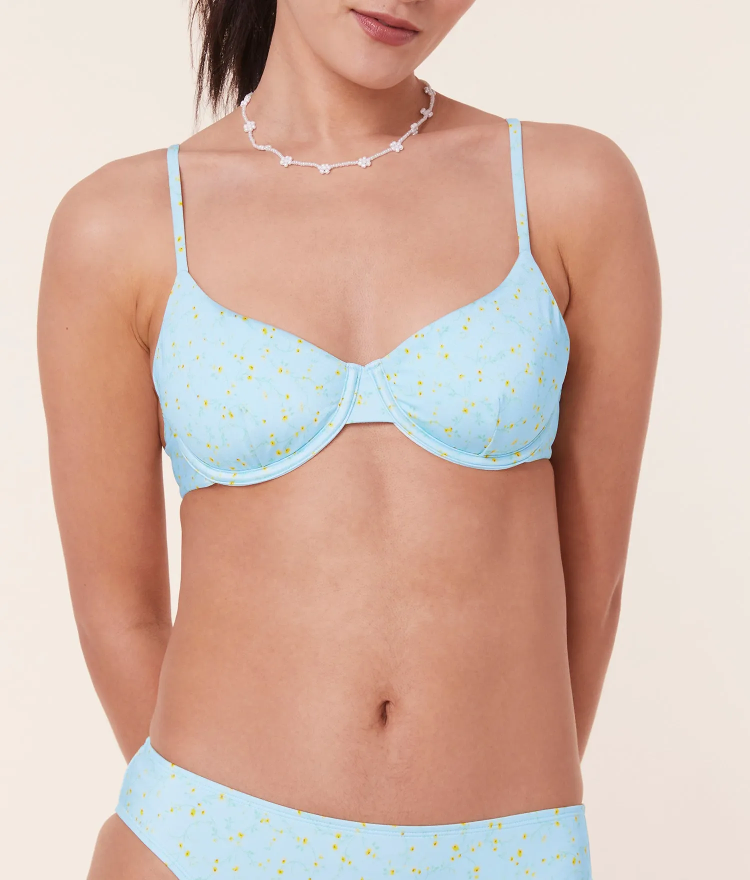 The Bermuda Bikini Top - Satin - Powder Ditsy Bloom